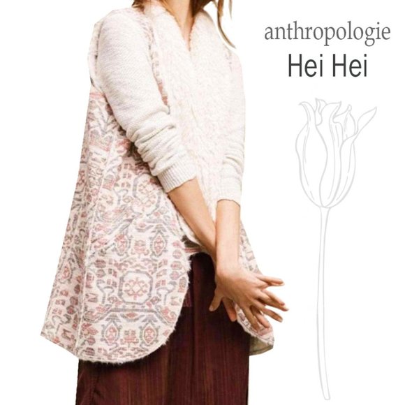 HEI HEI Anthropologie Geometric Jacquard Sherpa Faux Fur Vest - Picture 1 of 12